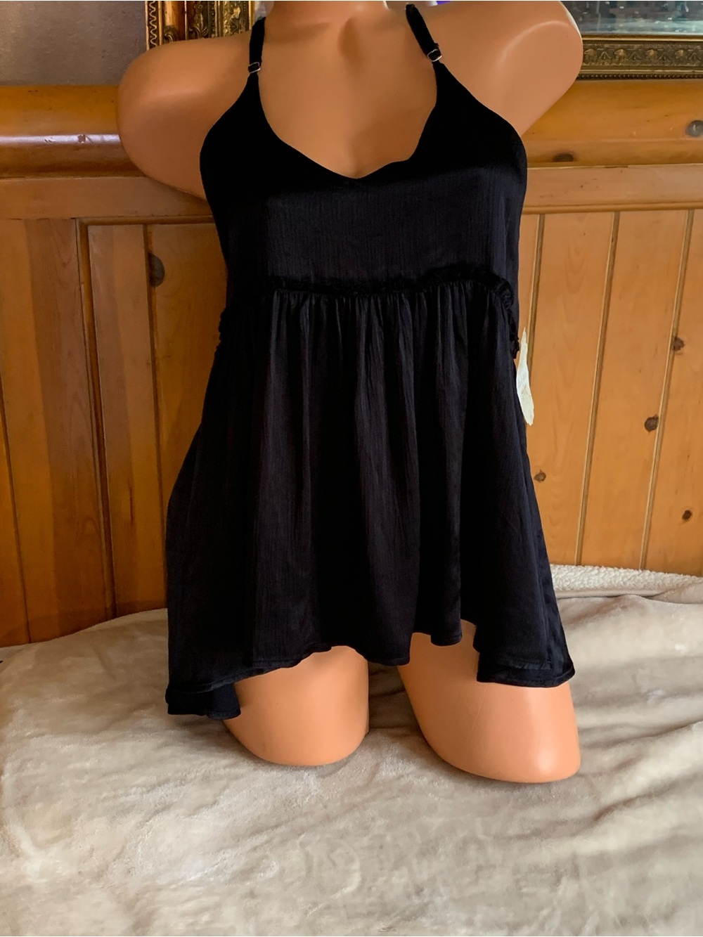Nwt Altar’d State Black Babydoll Satin sleeveless Top medium